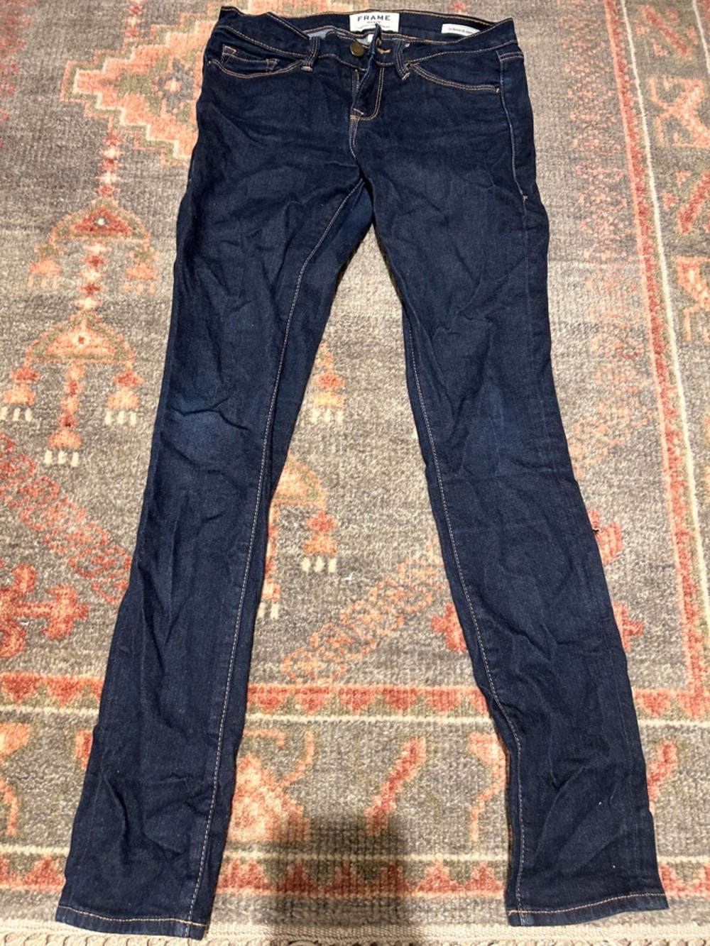 Frame Denim Indigo Skinny Jeans — Dark Blue Stretch